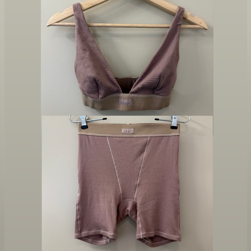 Skims set Cotton rib Plunge Bralette + cotton rib boxer size small in umber